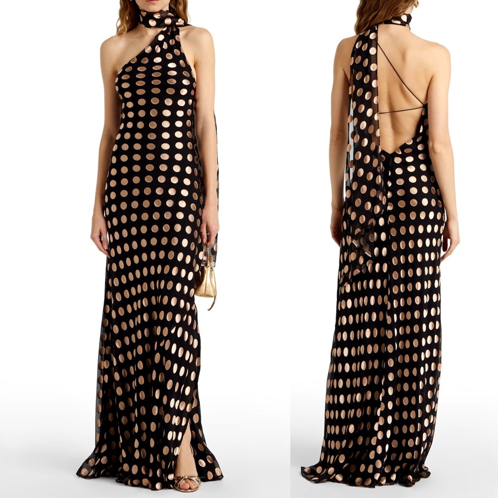 Brand New- Alexandra Miro Ava Silk Maxi Dress in Champagne Spot 🖤✨